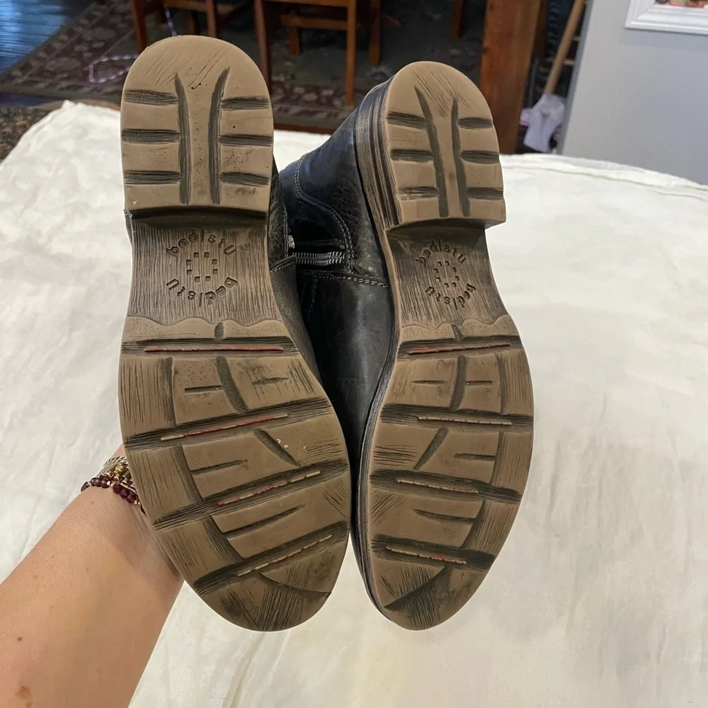 Bed Stu leather mid height tall riding boots round toe distressed side zip - Picture 4 of 12